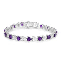 Heart Purple Amethyst & Diamond Prong Silver Tennis Bracelet by Fine Color Jewels