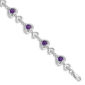 Heart Purple Amethyst & Diamond Prong Sterling Silver Heart Link Bracelet by Fine Color Jewels