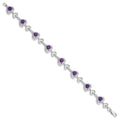 Heart Purple Amethyst & Diamond Prong Sterling Silver Heart Link Bracelet by Fine Color Jewels