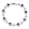 Heart Purple Amethyst & Diamond Prong Sterling Silver Heart Link Bracelet