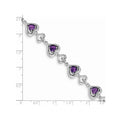 Heart Purple Amethyst & Diamond Prong Sterling Silver Heart Link Bracelet by Fine Color Jewels