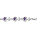 Heart Purple Amethyst & Diamond Prong Sterling Silver Heart Link Bracelet by Fine Color Jewels