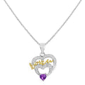 Heart Purple Amethyst Prong Silver Mom Charm Necklace by Fine Color Jewels