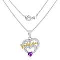 Heart Purple Amethyst Prong Silver Mom Charm Necklace by Fine Color Jewels