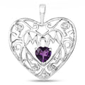 Heart Purple Amethyst Prong Silver Mom Charm Necklace by Fine Color Jewels