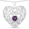 Heart Purple Amethyst Prong Silver Mom Charm Necklace