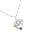 Heart Purple Amethyst Prong Silver Mom Charm Necklace by Fine Color Jewels