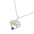 Heart Purple Amethyst Prong Silver Mom Charm Necklace by Fine Color Jewels