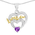 Heart Purple Amethyst Prong Silver Mom Charm Necklace by Fine Color Jewels