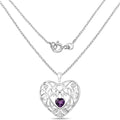 Heart Purple Amethyst Prong Silver Mom Charm Necklace by Fine Color Jewels