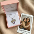 Heart Purple Amethyst Prong Silver Mom Charm Necklace by Fine Color Jewels