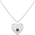 Heart Purple Amethyst Prong Silver Mom Charm Necklace by Fine Color Jewels