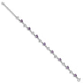 Heart Purple Amethyst Prong Sterling Silver Heart Link Bracelet by Fine Color Jewels