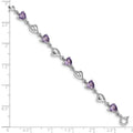 Heart Purple Amethyst Prong Sterling Silver Heart Link Bracelet by Fine Color Jewels
