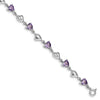 Heart Purple Amethyst Prong Sterling Silver Heart Link Bracelet