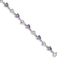 Heart Purple Amethyst Prong Sterling Silver Heart Link Bracelet by Fine Color Jewels