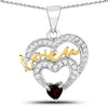 Heart Red Garnet Prong Silver Love Mom Charm Necklace