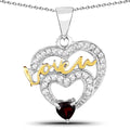 Heart Red Garnet Prong Silver Love Mom Charm Necklace by Fine Color Jewels