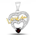 Heart Red Garnet Prong Silver Love Mom Charm Necklace by Fine Color Jewels