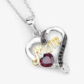 Heart Red Garnet Prong Silver Mom Heart Pendant Necklace by Fine Color Jewels