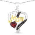 Heart Red Garnet Prong Silver Mom Heart Pendant Necklace by Fine Color Jewels