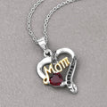 Heart Red Garnet Prong Silver Mom Heart Pendant Necklace by Fine Color Jewels