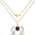 Heart Red Garnet Prong Silver Pendant Necklace by Fine Color Jewels