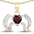 Heart Red Garnet Prong Silver Pendant Necklace by Fine Color Jewels