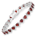 Heart Red Garnet Prong Sterling Silver Box Clasp Tennis Bracelet by Fine Color Jewels