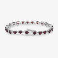 Heart Red Garnet Prong Sterling Silver Box Clasp Tennis Bracelet by Fine Color Jewels