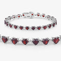 Heart Red Garnet Prong Sterling Silver Box Clasp Tennis Bracelet by Fine Color Jewels
