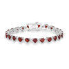 Heart Red Garnet Prong Sterling Silver Box Clasp Tennis Bracelet
