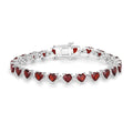 Heart Red Garnet Prong Sterling Silver Box Clasp Tennis Bracelet by Fine Color Jewels