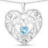 Heart Swiss Blue Topaz Prong Silver Mom Pendant Necklace