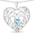 Heart Swiss Blue Topaz Prong Silver Mom Pendant Necklace by Fine Color Jewels