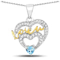 Heart Swiss Blue Topaz Prong Silver Mom Pendant Necklace by Fine Color Jewels