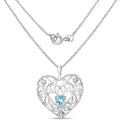 Heart Swiss Blue Topaz Prong Silver Mom Pendant Necklace by Fine Color Jewels