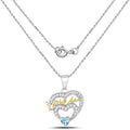 Heart Swiss Blue Topaz Prong Silver Mom Pendant Necklace by Fine Color Jewels