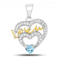 Heart Swiss Blue Topaz Prong Silver Mom Pendant Necklace by Fine Color Jewels