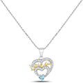 Heart Swiss Blue Topaz Prong Silver Mom Pendant Necklace by Fine Color Jewels