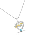 Heart Swiss Blue Topaz Prong Silver Mom Pendant Necklace by Fine Color Jewels