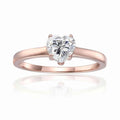 Heart White Moissanite Prong Rose Gold Plated Silver Solitaire Ring by Fine Color Jewels