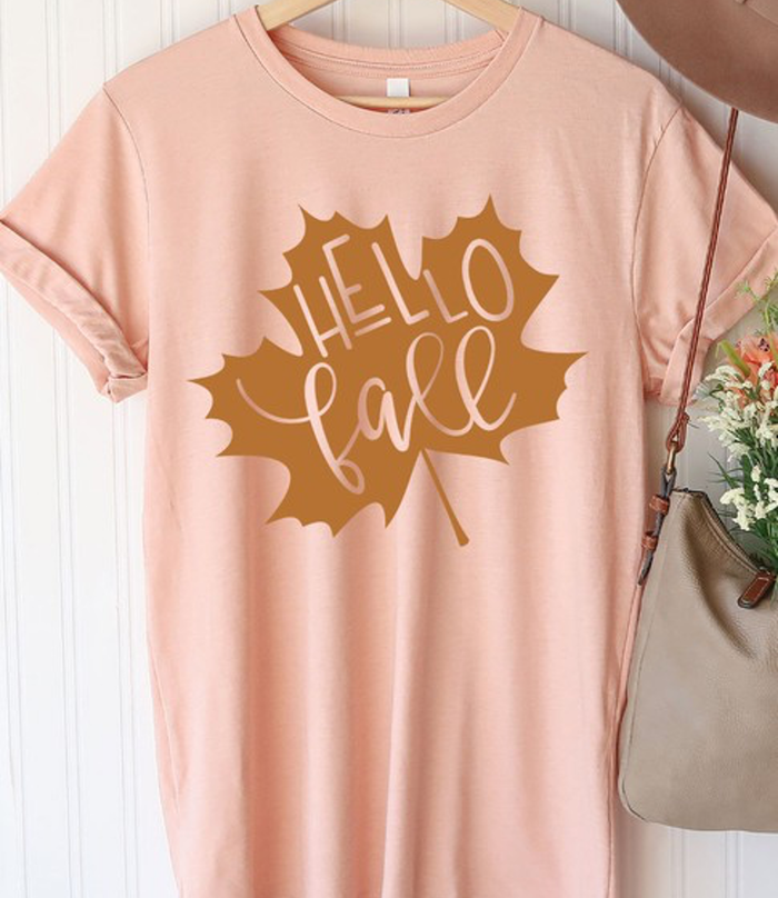 Hello Fall Leaf Graphic Tee - Heather Peach by Boutique 23