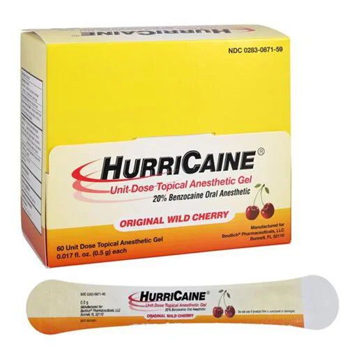 Hurricaine Gel 20% Benzocaine Wild Cherry Box of 60 Individual 0.5g Unit Doses by Pasteur Pharmacy