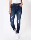 High Rise 4 Button Super Skinny Distressed - Medium Wash