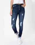 High Rise 4 Button Super Skinny Distressed - Medium Wash by Boutique 23