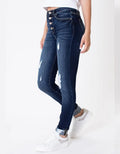 High Rise 4 Button Super Skinny Distressed - Medium Wash by Boutique 23