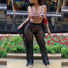 High Waist Sheer Mesh Ruffles Cover Up Pants