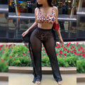 High Waist Sheer Mesh Ruffles Cover Up Pants by DailySale