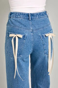 High Waist Straight Leg Bow Detail Denim by Boutique 23